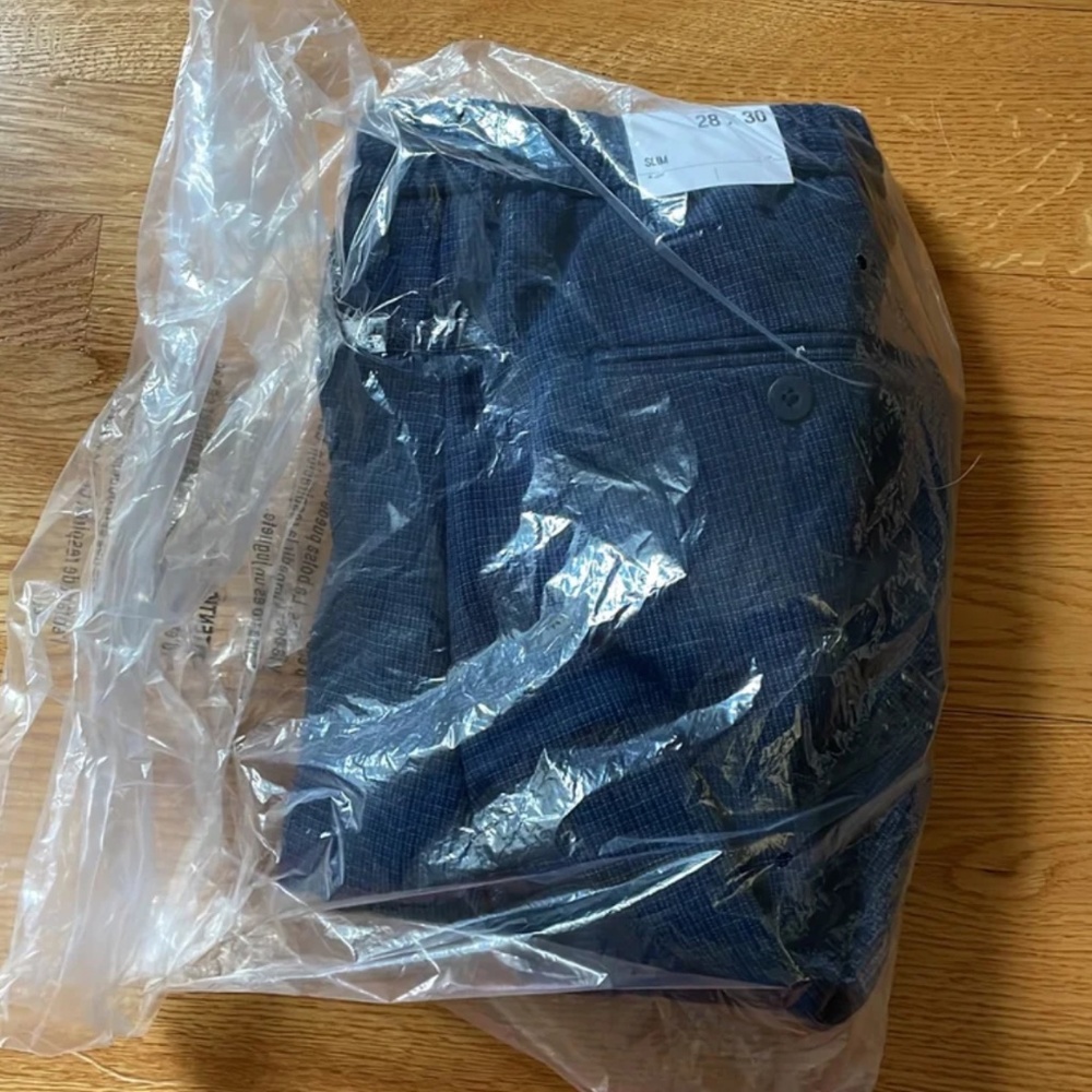 Slim Blue Checkered Hyper Stretch Drawstring Suit Pant